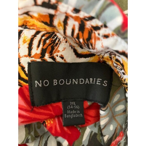 No Boundaries Hawaiian Beach Shirt Mens 3XL Floral Tiger Button Up Short Sleeve - Picture 5 of 9